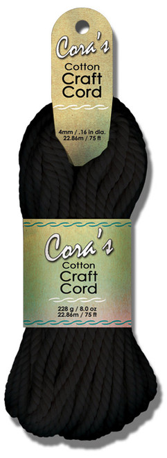 Pepperell Cara's Cotton Craft Cord 4mmx75ft-Black CCC4-02 - 725879622015