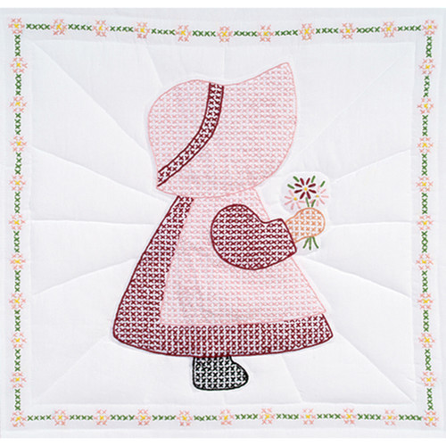 Jack Dempsey Stamped White Quilt Blocks 18"X18" 6/Pkg-Sunbonnet Girl - 732 395 - 013155473957