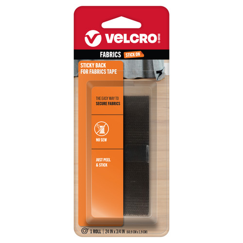 VELCRO(R) Brand Sticky Back For Fabric Tape .75"X24"-Black - 91878 - 075967918781