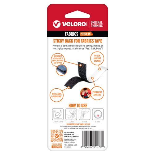 VELCRO(R) Brand Sticky Back For Fabric Tape .75"X24"-Black 91878