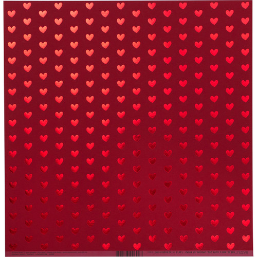 12 Pack Bazzill Foiled Pattern Cardstock 12"X12"-Heart W/Red, Red Hots 12FOIL12-692 - 846523006927