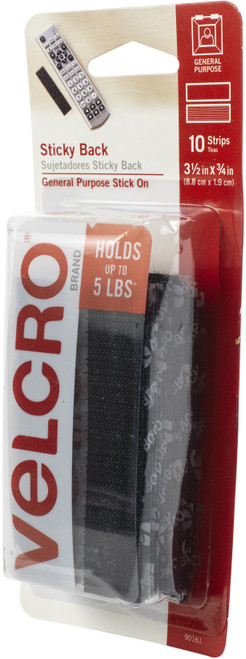 VELCRO(R) Brand Sticky Back Strips 3.5" 10/Pkg-Black 90161