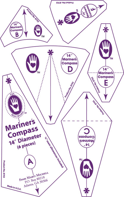 Marti Michell 14" Mariner's Compass Template-6pcs W/Instruction Booklet 8703M