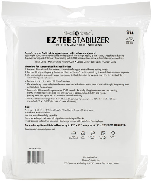 HeatnBond EZ-TEE Woven Fusible Stabilizer-White 60"X72" Q2173