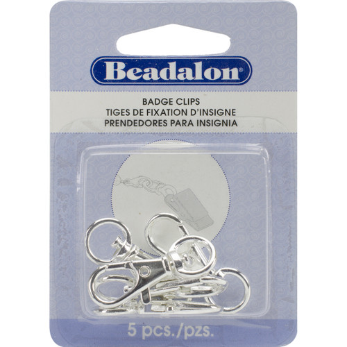 Beadalon Small Badge Clips W/Swivel 5/Pkg-Silver-Plated 337B-008 - 035926093089