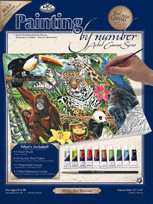 Royal Paint By Number Kit Artist Canvas Series 11"X14"-Zoo Montage PCL-3 - 090672125194