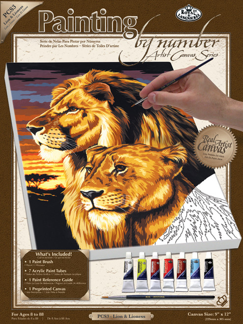 Royal Paint By Number Kit Artist Canvas Series 9"X12"-Lion & Lioness PCS-3 - 090672140173