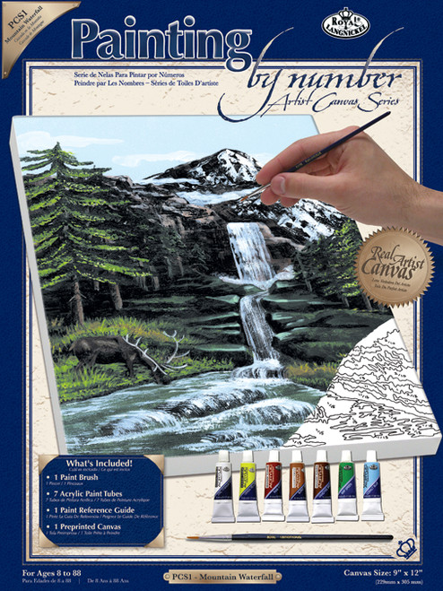 Royal Paint By Number Kit Artist Canvas Series 9"X12"-Mountain Waterfall PCS-1 - 090672140159