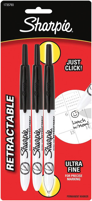 Sharpie Ultra Fine Point Retractable Permanent Markers 3/Pkg-Black 1735793 - 071641338272