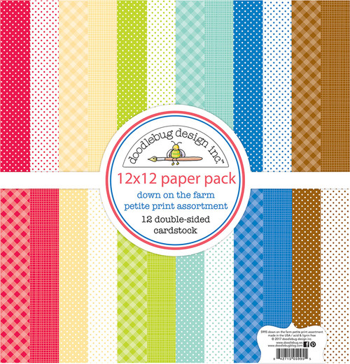 Doodlebug Petite Prints Double-Sided Cardstock 12"X12" 12/Pk-Down On The Farm, 12 Designs/1 Each - DF5995 - 842715059955 Doodlebug Petite Prints Double-Sided Cardstock 12"X12" 12/Pk-Down On The Farm, 12 Designs/1 Each - DF5995 - 842715059955
