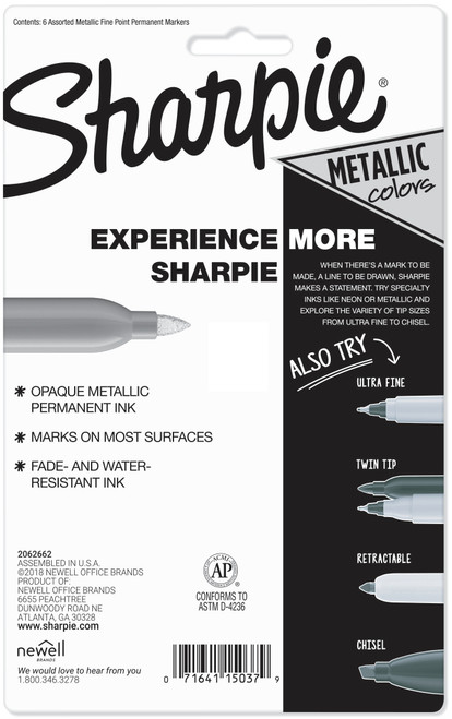 Sharpie Metallic Fine Point Permanent Markers 6/Pkg-Assorted Colors 2029678