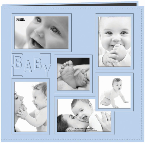 Pioneer Embossed Collage Frame Post Bound Album 12"X12"-Baby Blue MB10COL-BB - 023602638990