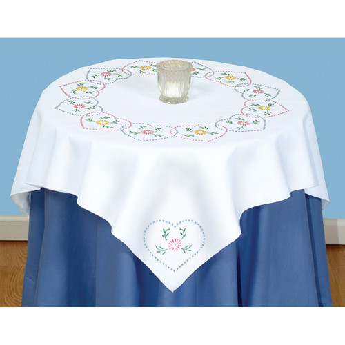 Jack Dempsey Stamped White Perle Edge Table Topper 35"X35"-Starburst Of Hearts - 550 33