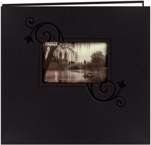 Pioneer Embossed Leatherette Post Bound Album 12"X12"-Black W/Floral MB10E-FBK - 023602632912
