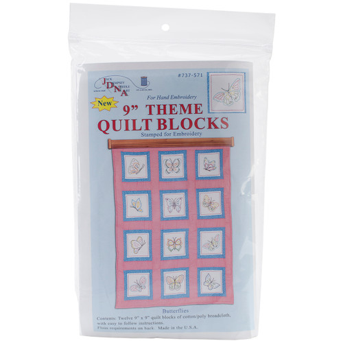 Jack Dempsey Themed Stamped White Quilt Blocks 9"X9" 12/Pkg-Butterflies 737 571 - 013155525717