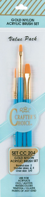Crafter's Choice Gold Nylon Acrylic Brush Set 4/Pkg- - CC204 - 090672332042
