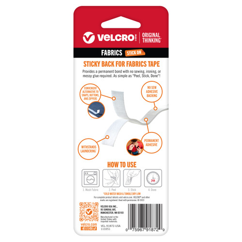 VELCRO(R) Brand Sticky Back For Fabric Tape .75"X24"-White - 91872