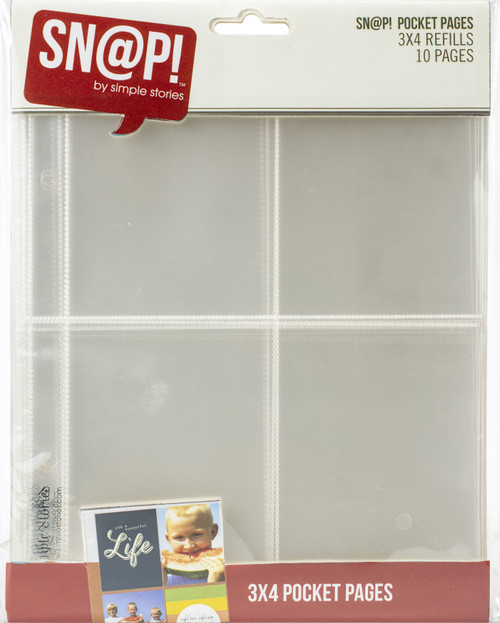 3 Pack - Simple Stories Sn@p! Pocket Pages For 6"X8" Binders 10/Pkg-(4) 3"X4" Pockets - SS2004 - 817254010651