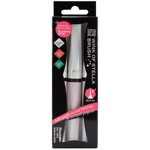 ZIG Memory System Wink of Stella Brush Glitter Markers 3/Pkg-White Christmas-White, Red, Dark Green - MS563VWC - 4901427991734