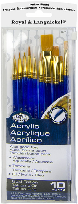 Royal & Langnickel(R) Gold Taklon Super Value Pack Brush Set-10/Pkg SVP1 - 090672050205