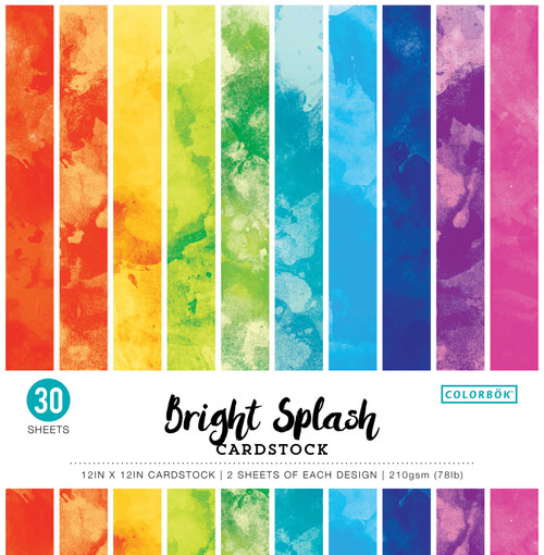 Colorbok 78lb Single-Sided Printed Cardstock 12"X12" 30/Pkg-Watercolor Bright Splash, 15 Des/2 Each 68266E - 765468682662