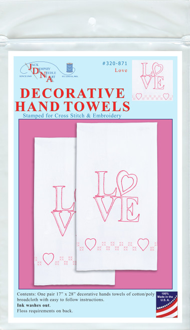 Jack Dempsey Stamped Decorative Hand Towel Pair 17"X28"-Love - 320 871 - 013155028713