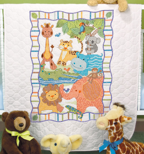 Dimensions Baby Hugs Quilt Stamped Cross Stitch Kit 34"X43"-Mod Zoo - 73507 - 088677735074