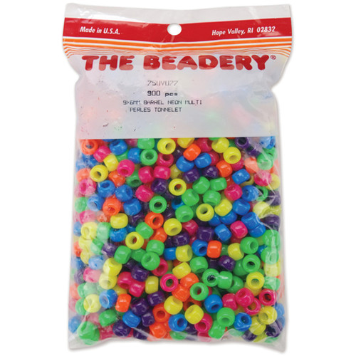 The Beadery Pony Beads 6mmX9mm 900/Pkg-Neon Multicolor 750V-077 - 045155729802