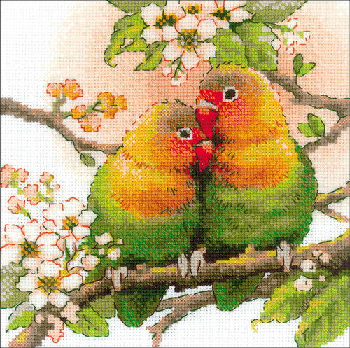 RIOLIS Counted Cross Stitch Kit 7.75"X7.75"-Lovebirds (14 Count) - R1780 RIOLIS Counted Cross Stitch Kit 7.75"X7.75"-Lovebirds (14 Count) - R1780