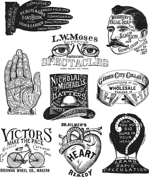 Tim Holtz Cling Stamps 7"X8.5"-Eclectic Adverts CMS-372