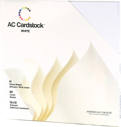 American Crafts Textured Cardstock Pack 12"X12" 60/Pkg-Solid White AC71259 - 718813712590