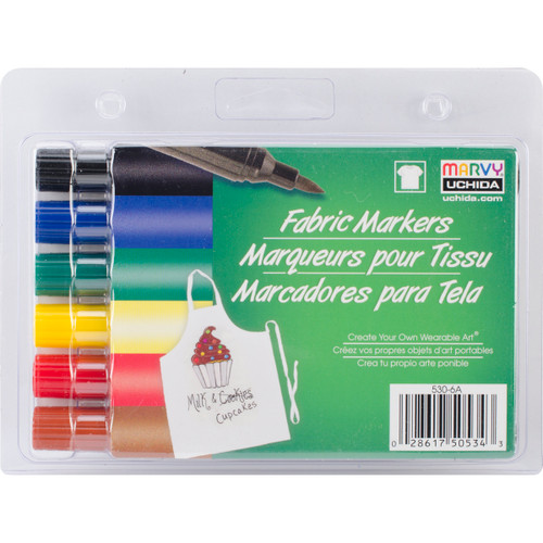 Uchida Fabric Markers Brush Tip 6/Pkg-Primary 530-6-A - 028617505343