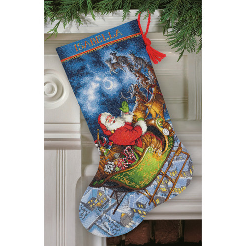 Dimensions Gold Collection Counted Cross Stitch Kit 16" Long-Santa's Flight Stocking (16 Count) -70-08923