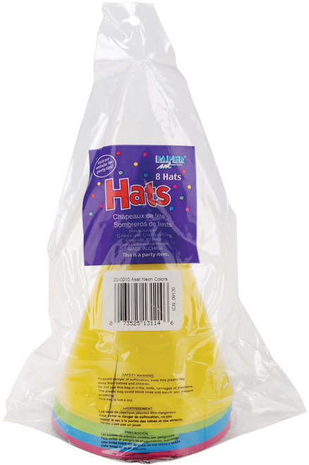 Creative Converting Party Hats 8/Pkg-Assorted Neon - 20PH-0010 - 073525131146