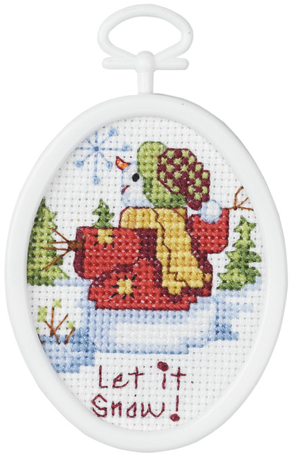 Janlynn Mini Counted Cross Stitch Kit 2.75" Oval-Let It Snow (18 Count) 21-1058