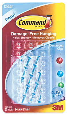 Command Mini Decorating Clips-Clear 20 Clips & 24 Strips - 17026 - 051141346991
