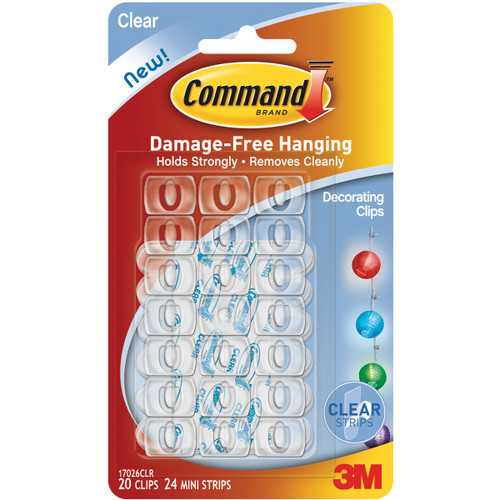 Command Mini Decorating Clips-Clear 20 Clips & 24 Strips - 17026 - 051141346991