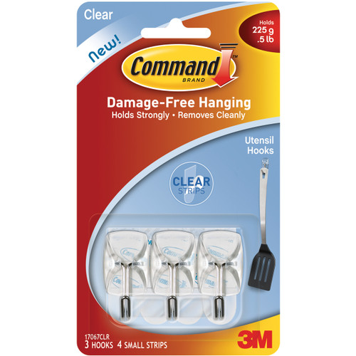 Command Small Utensil Hooks-Clear 3 Hooks & 4 Strips 17067CLR - 051141347011