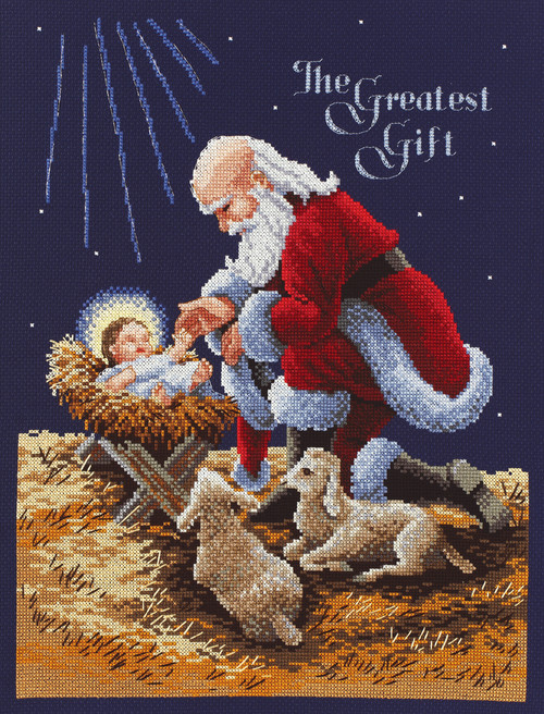 Janlynn Counted Cross Stitch Kit 11"X14.5"-Kneeling Santa (14 Count) - 15-0242 - 049489152428