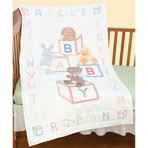 Jack Dempsey Stamped White Quilt Crib Top 40"X60"-Baby Blocks - 4060 110