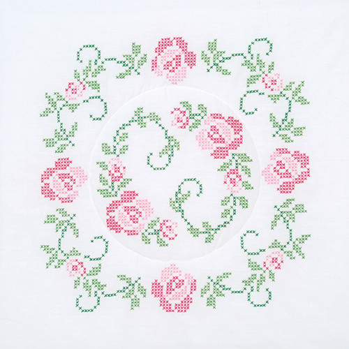 Jack Dempsey Stamped White Quilt Blocks 18"X18" 6/Pkg-XX Circle Of Roses - 732 477 - 013155474770