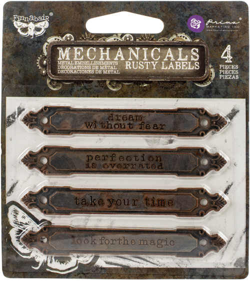 Finnabair Mechanicals Metal Embellishments-Rusty Labels 4/Pkg - 967710 - 655350967710