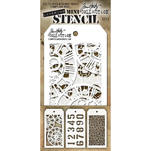 Tim Holtz Mini Layered Stencil Set 3/Pkg-Set #2 MTS-2 - 653341059116