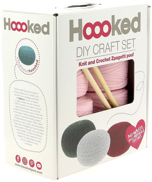 Hoooked Knit & Crochet Pouf Kit W/Zpagetti Yarn-Cherry Blossom -PAK160-5