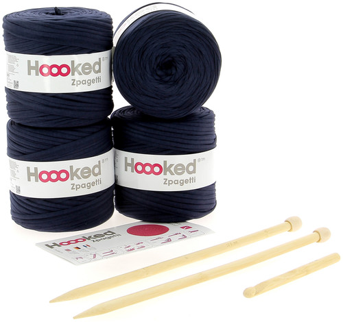 Hoooked Knit & Crochet Pouf Kit W/Zpagetti Yarn-Sailor Blue PAK160-16