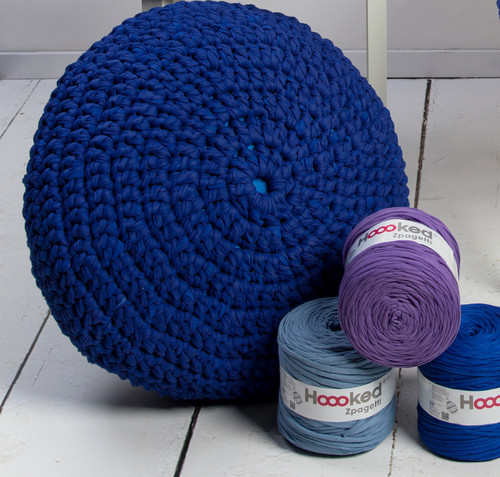 Hoooked Knit & Crochet Pouf Kit W/Zpagetti Yarn-Sailor Blue PAK160-16