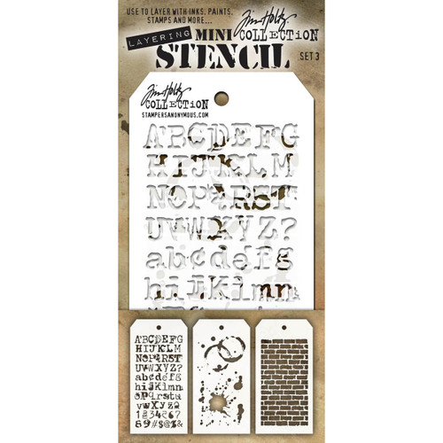 Tim Holtz Mini Layered Stencil Set 3/Pkg-Set #3 - MTS-3 - 653341059017