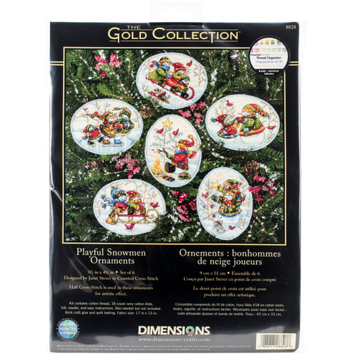 Dimensions Gold Collection Counted Cross Stitch Ornament Kit-Playful Snowman Ornaments - 8828 - 088677088286
