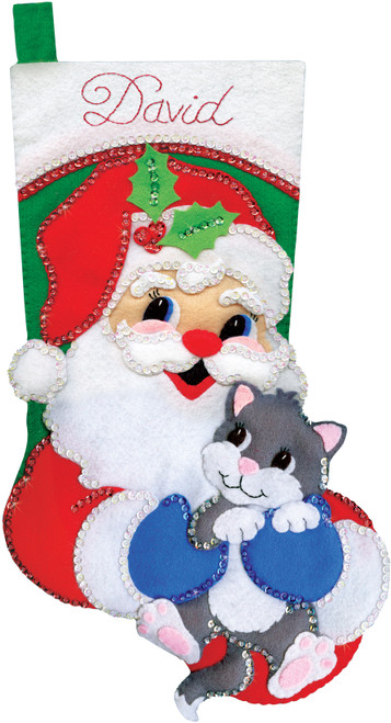 Design Works Felt Stocking Applique Kit 18" Long-Santa W/Kitten - DW5255 Design Works Felt Stocking Applique Kit 18" Long-Santa W/Kitten - DW5255