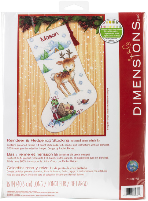 Dimensions Counted Cross Stitch Kit 16" Long-Reindeer Hedgehog Stocking (14 Count) -70-08978 - 088677089788